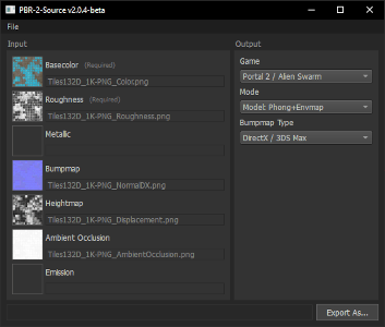 A screenshot of the main menu of PBR-2-Source.