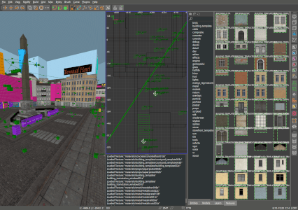 A screenshot of the 3D viewport of the SourceRadiant tool. It is a decompile of the Half-Life 2 map d1_trainstation_02 showing the exterior of the train station.